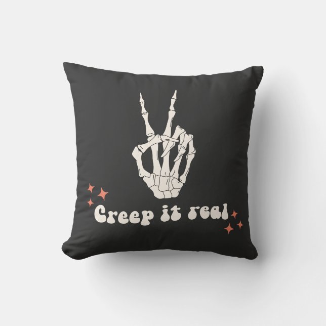 Retro Halloween Creep it Real Skeleton  Cushion (Front)