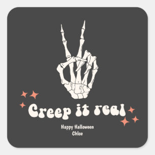 Retro Halloween Creep it Real Skeleton Square Stic Sticker