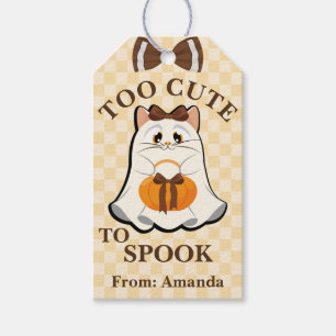 Retro Halloween Cute Cat Ghost Too Cute To Spook Gift Tags