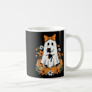Retro Halloween Cute Ghost Holding Black Cat Flora Coffee Mug