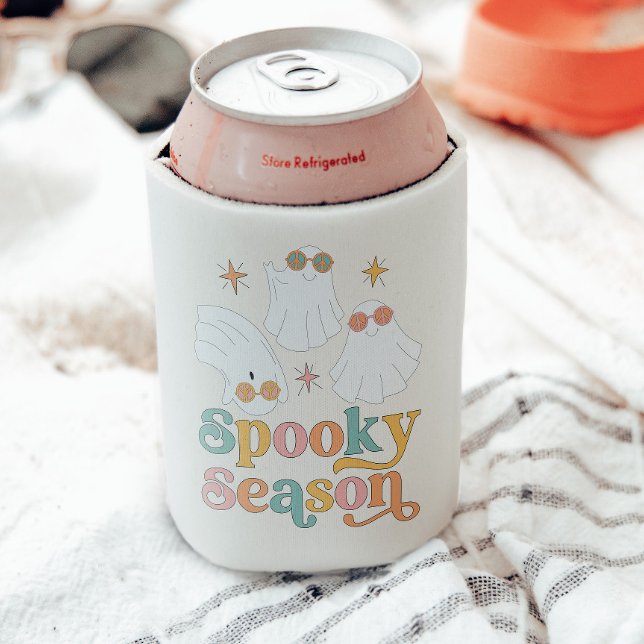 Retro Halloween Cute Ghost Spooky Season Can Cooler (Creator Uploaded)