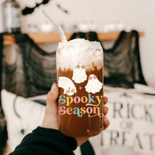 Retro Halloween Cute Ghost Spooky Season Can Glass