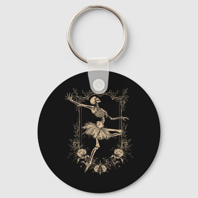 Retro Halloween Dancing Ballerina Skeleton Goth De Key Ring (Front)