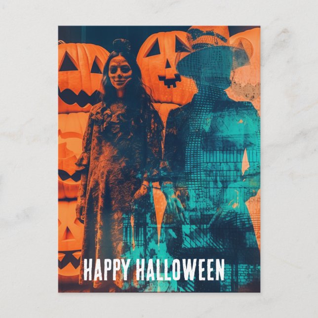  Retro Halloween Double Exposure Postcard (Front)