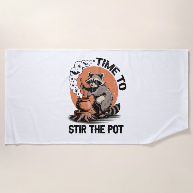 Retro Halloween Feral Time to Stir The Pot Beach Towel (Front)