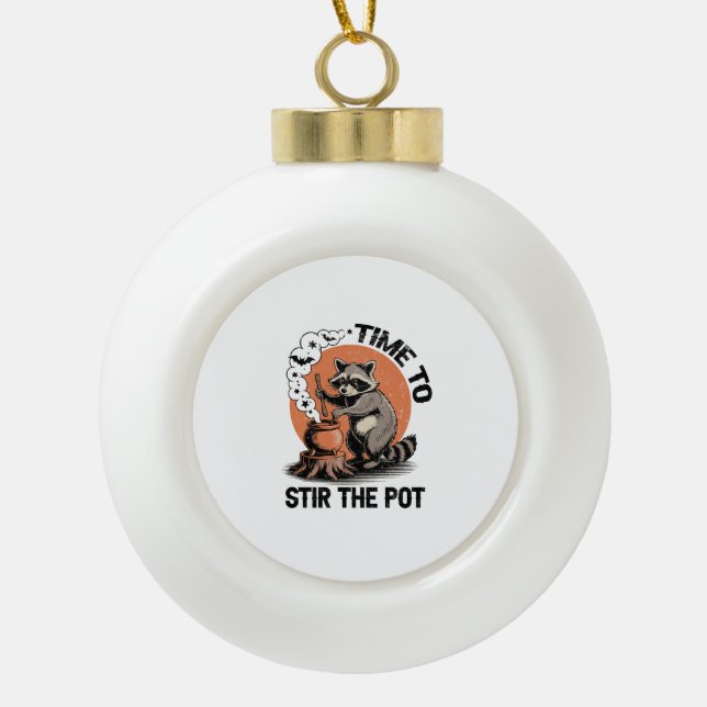 Retro Halloween Feral Time to Stir The Pot Ceramic Ball Christmas Ornament (Front)