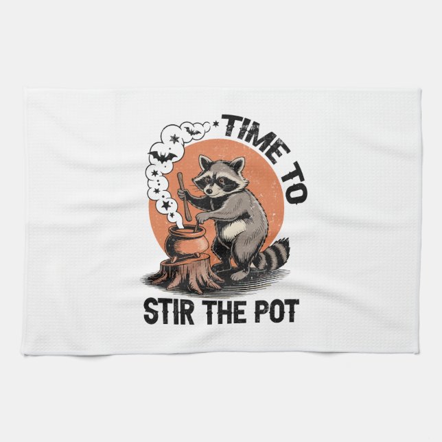 Retro Halloween Feral Time to Stir The Pot Tea Towel (Horizontal)