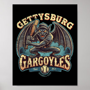 Retro Halloween Gettsyburg Gargoyles Minor League Poster