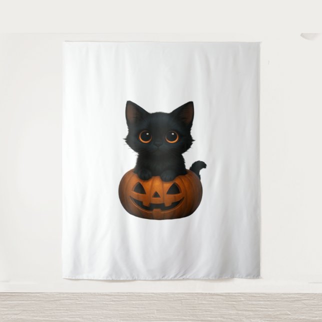Retro Halloween Ghost and Cat Oversized T-Shirt Tapestry (Front)