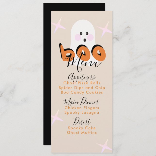 Retro Halloween Ghost Birthday Party Menu (Front/Back)