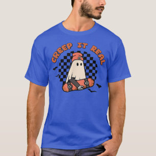 Retro Halloween Ghost Creep It Real Funny Boo Skat T-Shirt