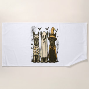 Retro Halloween Ghost French Bulldog Gothic Png Beach Towel