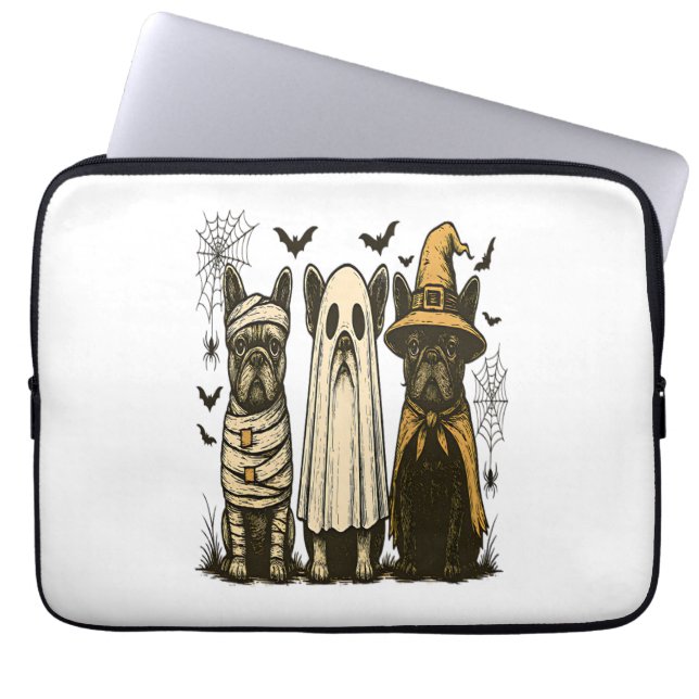 Retro Halloween Ghost French Bulldog Gothic Png Laptop Sleeve (Front)