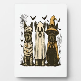 Retro Halloween Ghost French Bulldog Gothic Png Plaque