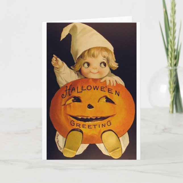 Retro Halloween Ghost Girl Greeting Card (Front)