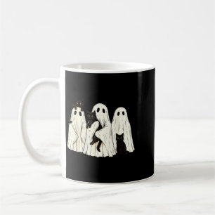 Retro Halloween Ghost Holding Black Cat Costume Coffee Mug