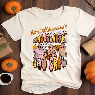 Retro Halloween Ghost Kindergarten Teacher Name T-Shirt