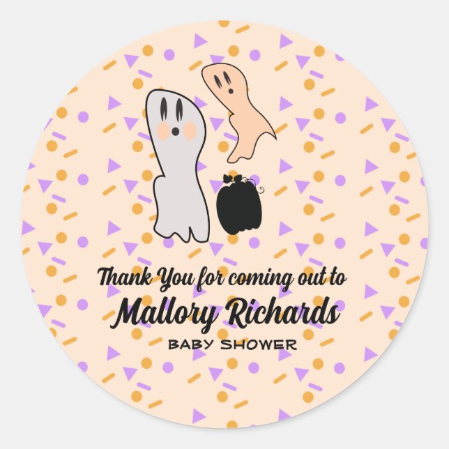 Retro Halloween Ghost Our Little Boo Baby Shower  Classic Round Sticker (Front)