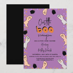 Retro Halloween Ghost Our Little Boo Baby Shower Invitation