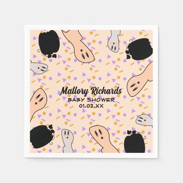 Retro Halloween Ghost Our Little Boo Baby Shower   Napkin (Front)