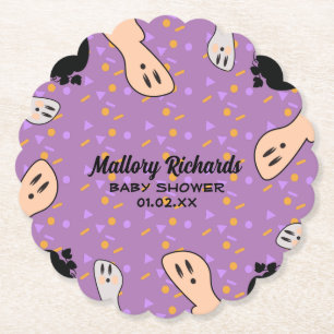 Retro Halloween Ghost Our Little Boo Baby Shower  Paper Coaster