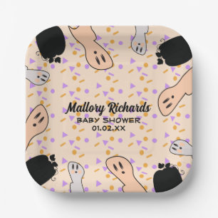 Retro Halloween Ghost Our Little Boo Baby Shower   Paper Plate