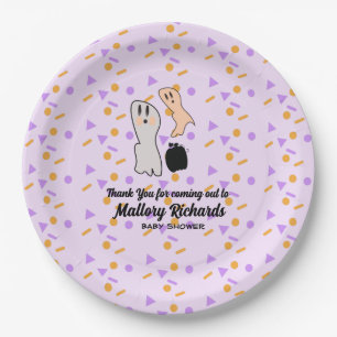Retro Halloween Ghost Our Little Boo Baby Shower   Paper Plate
