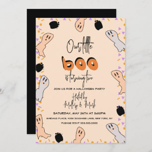 Retro Halloween Ghost Our Little Boo Confetti Invitation