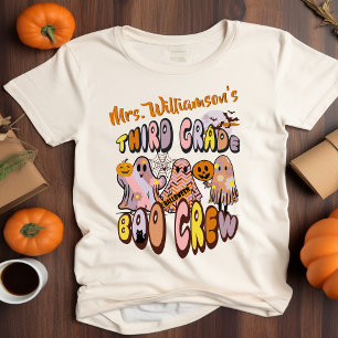 Retro Halloween Ghost Third Grade Teacher Name T-Shirt