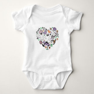 Retro Halloween Ghosts and Pumpkin Heart shape Baby Bodysuit