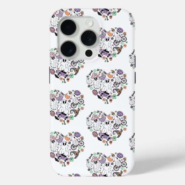 Retro Halloween Ghosts and Pumpkin Heart shape Case-Mate iPhone Case (Back)