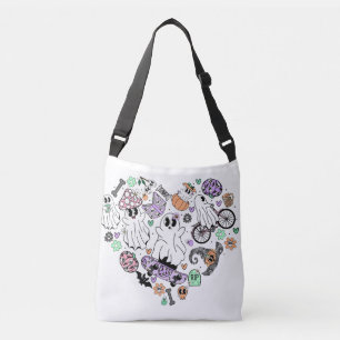 Retro Halloween Ghosts and Pumpkin Heart shape Crossbody Bag