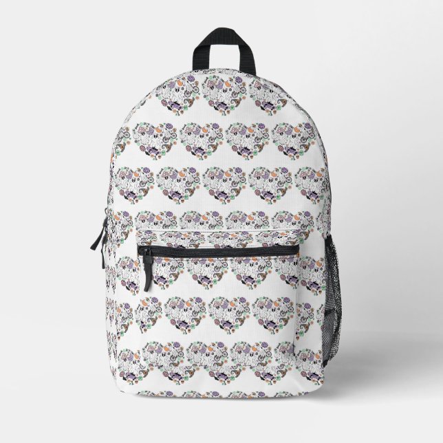 Retro Halloween Ghosts and Pumpkin Heart shape Printed Backpack (Front)