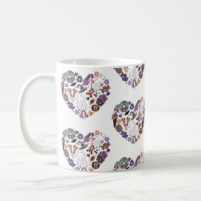 Retro Halloween Ghosts with Roller Blades  Coffee Mug (Left)