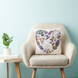 Retro Halloween Ghosts with Roller Blades  Cushion
