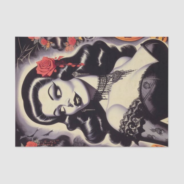 Retro Halloween Goth Pin-up Tissue Paper (Front)