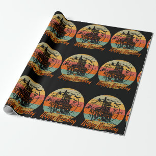Retro Halloween Happy Haunting Haunted House Wrapping Paper