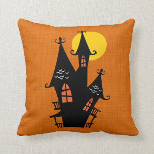Retro Halloween Haunted House Cushion