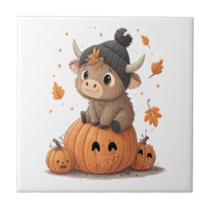 Retro Halloween Highland Cow 2 Ceramic Tile