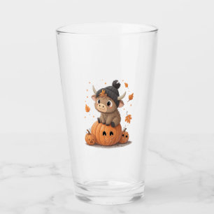 Retro Halloween Highland Cow 2 Glass