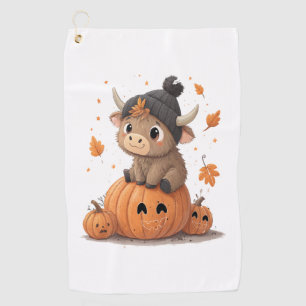 Retro Halloween Highland Cow 2 Golf Towel