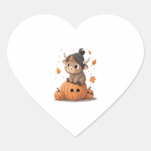 Retro Halloween Highland Cow 2 Heart Sticker