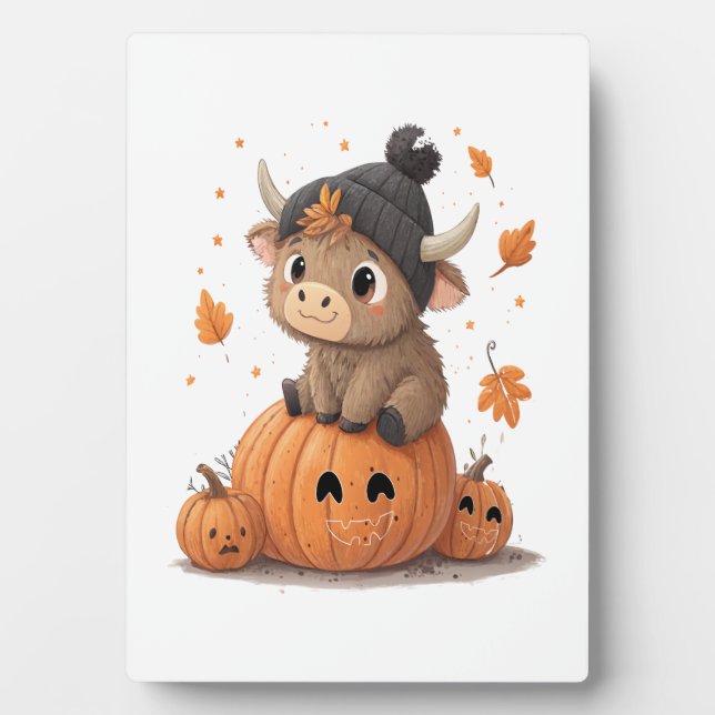 Retro Halloween Highland Cow 2 Plaque (Front)