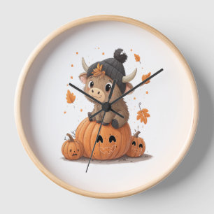 Retro Halloween Highland Cow Clock