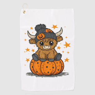 Retro Halloween Highland Cow Golf Towel