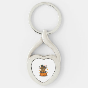 Retro Halloween Highland Cow Key Ring