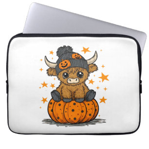 Retro Halloween Highland Cow Laptop Sleeve