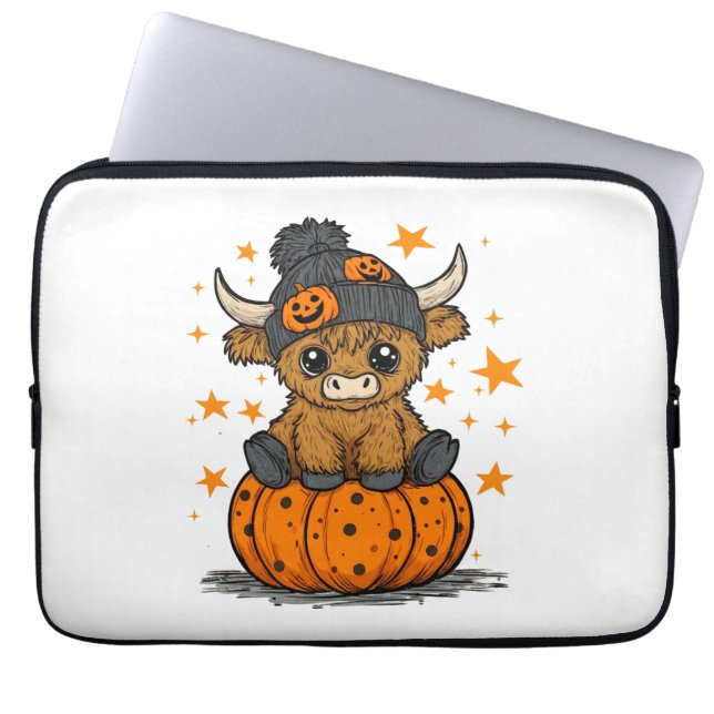 Retro Halloween Highland Cow Laptop Sleeve (Front)