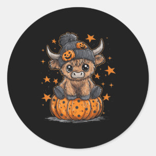 Retro Halloween Highland Cow Moo I Mean Boo Fall P Classic Round Sticker