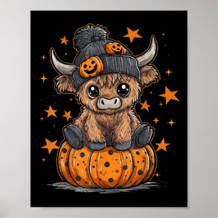 Retro Halloween Highland Cow Moo I Mean Boo Fall P Poster
